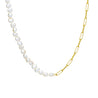 Sterling silver gold plated oblong link and pearl necklace