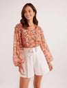 Amelia Long Sleeve Blouse - Peach Floral