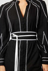 Meridian Embroided Linen Viscose Dress - Black