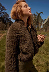 Sybil Chevron Faux Fur Bomber Jacket - Moss