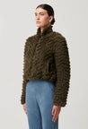 Sybil Chevron Faux Fur Bomber Jacket - Moss