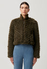 Sybil Chevron Faux Fur Bomber Jacket - Moss